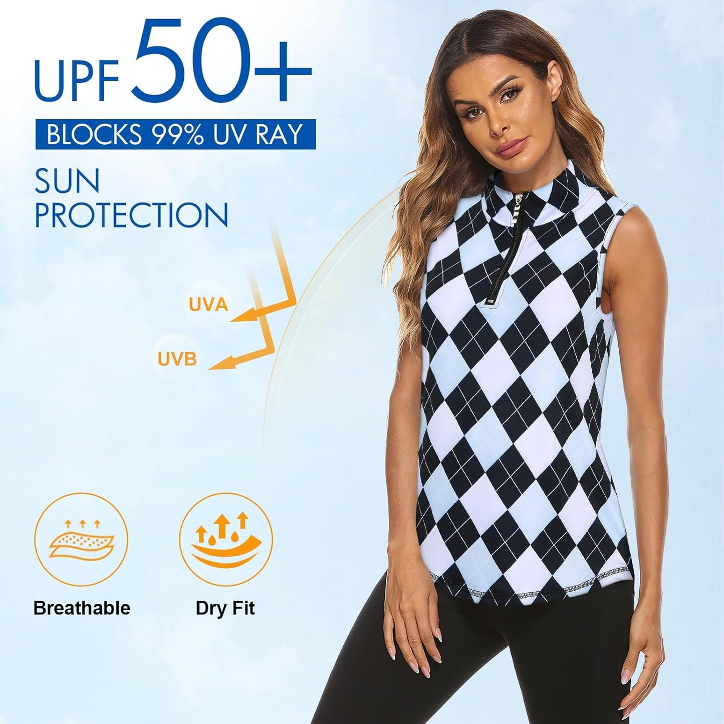 Koscacy Women's Sleeveless Golf Tennis Polo Shirts Zip Up Dry Fit Workout Tank Tops Athletic Shirt