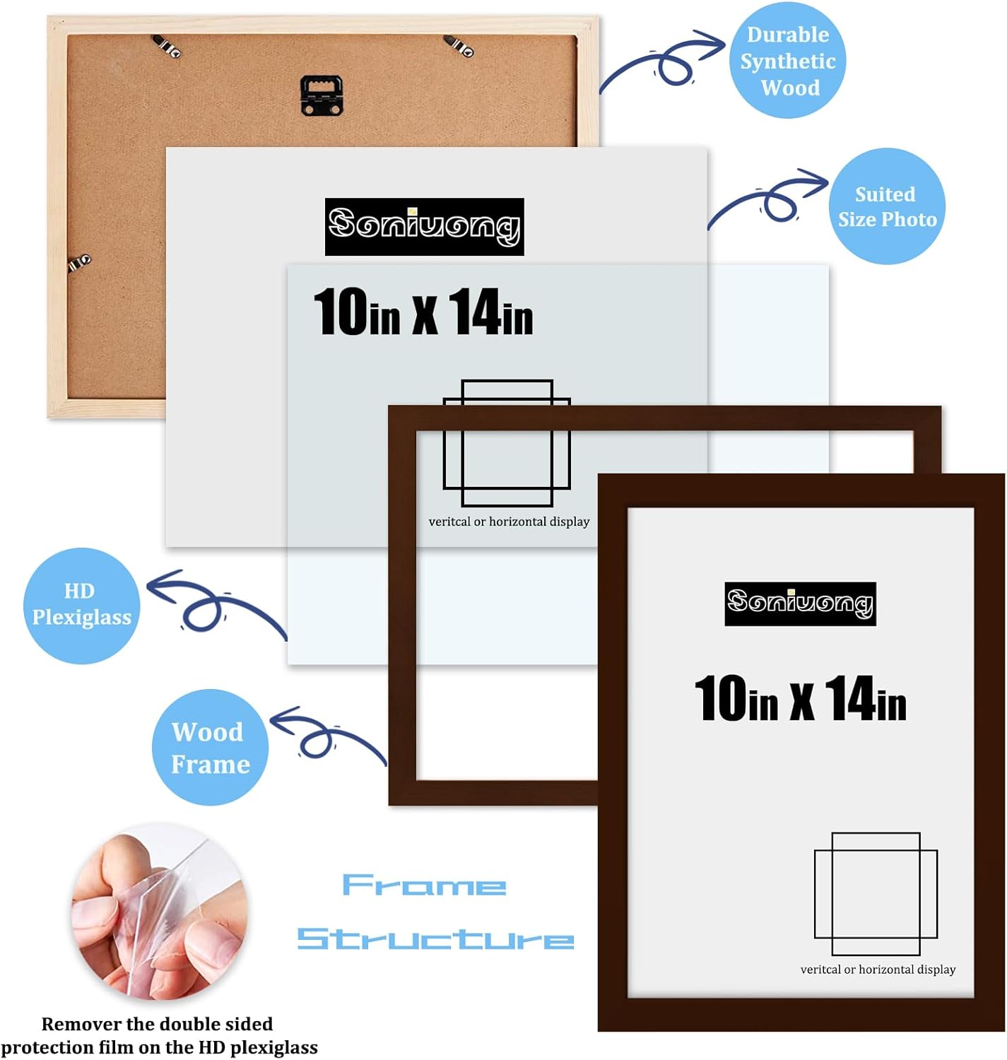 10x14 inch Wood Picture Frames for Wall Hanging,Diamond Painting Frames Rectangle Baby Scan Picture Frame for Family Walls Decoration,Anniversary,Wedding,Christmas,Halloween,Shower,Certificate (Brown)