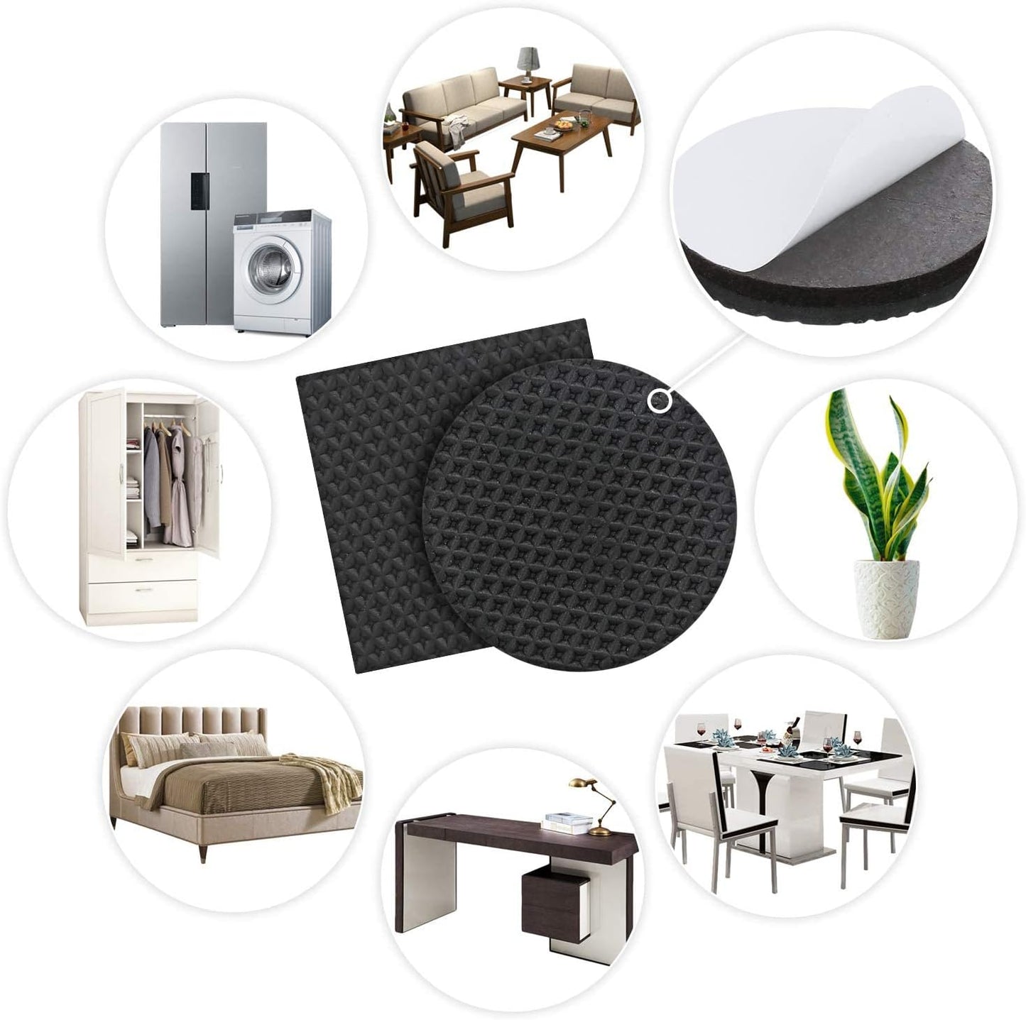 Yelanon Non Slip Furniture Pads -24 pcs 2.5" Furniture Grippers, Non Skid for Furniture Legs,Self Adhesive Rubber Furniture Feet, Anti Slide Furniture Hardwood Floor Protector for Keep Couch Stoppers