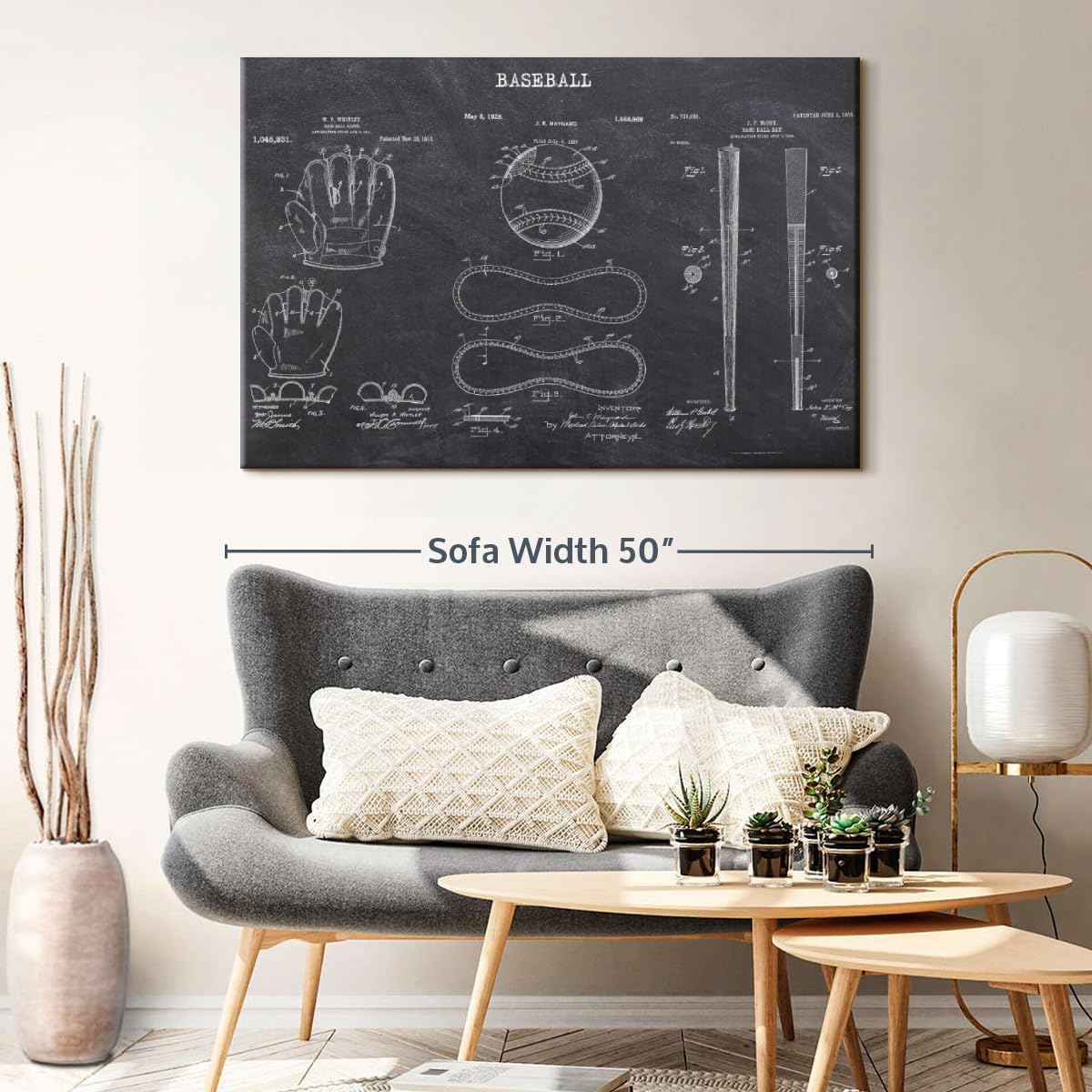 ElephantStock Baseball Patents Canvas - 1 Panel Sports Patent Wall Art Decor - Sports Decorations for Boys Room - Wall Art and Office Decor - 48" X 32"