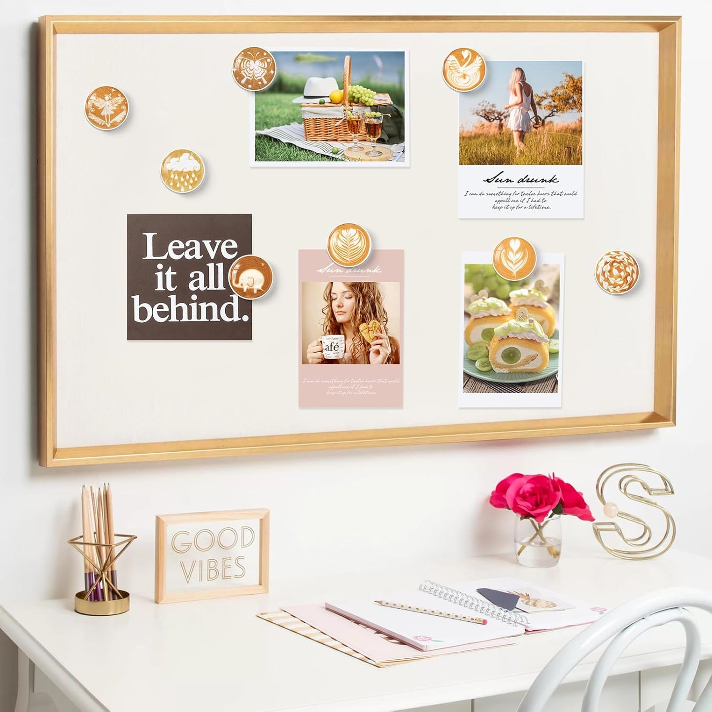 MORCART 16PCS Refrigerator Magnets, Latte Art Fridge Magnets Decoration for Locker Whiteboard Decorative Magnetic Board Cabinets Classroom Office Cubicle School (Latte Art)