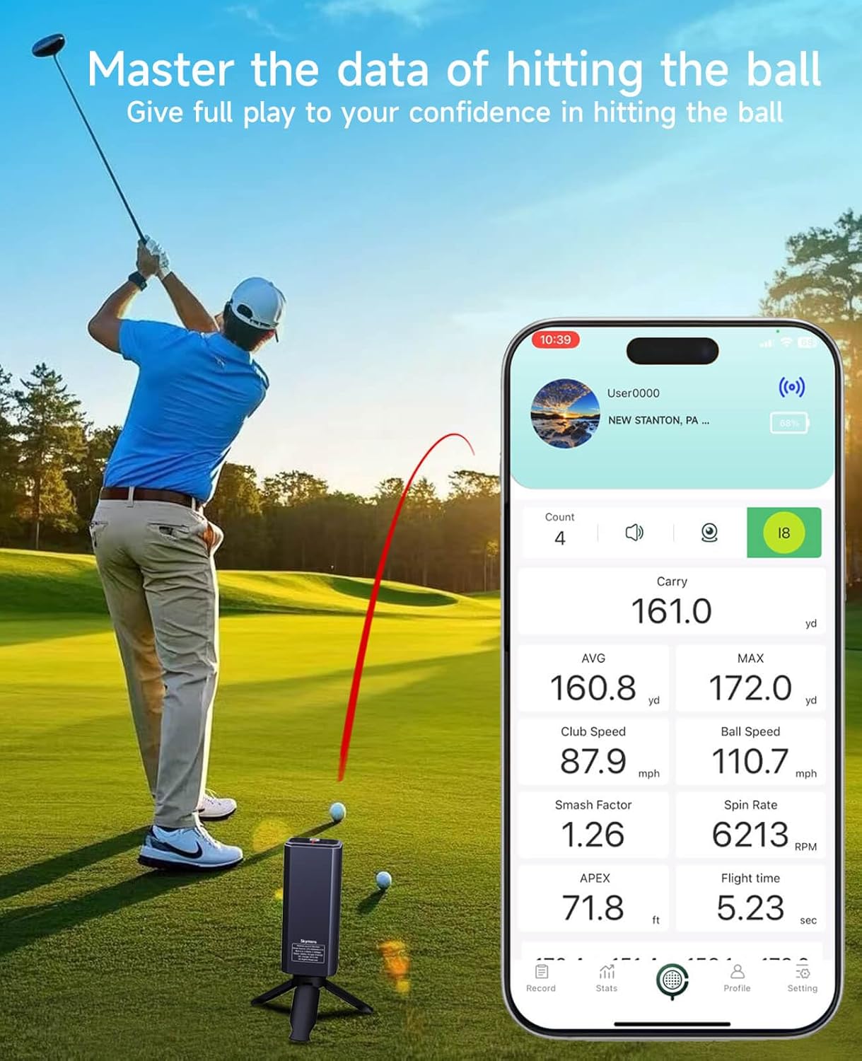 Portable Golf Launch Monitor, Simulators for Home & Training, Mobile Launch Monitor for Golf Swing Analysis, Tracker & Swing Analyzer, Indoor Outdoor Use, Up to 10 Hours Battery Life.
