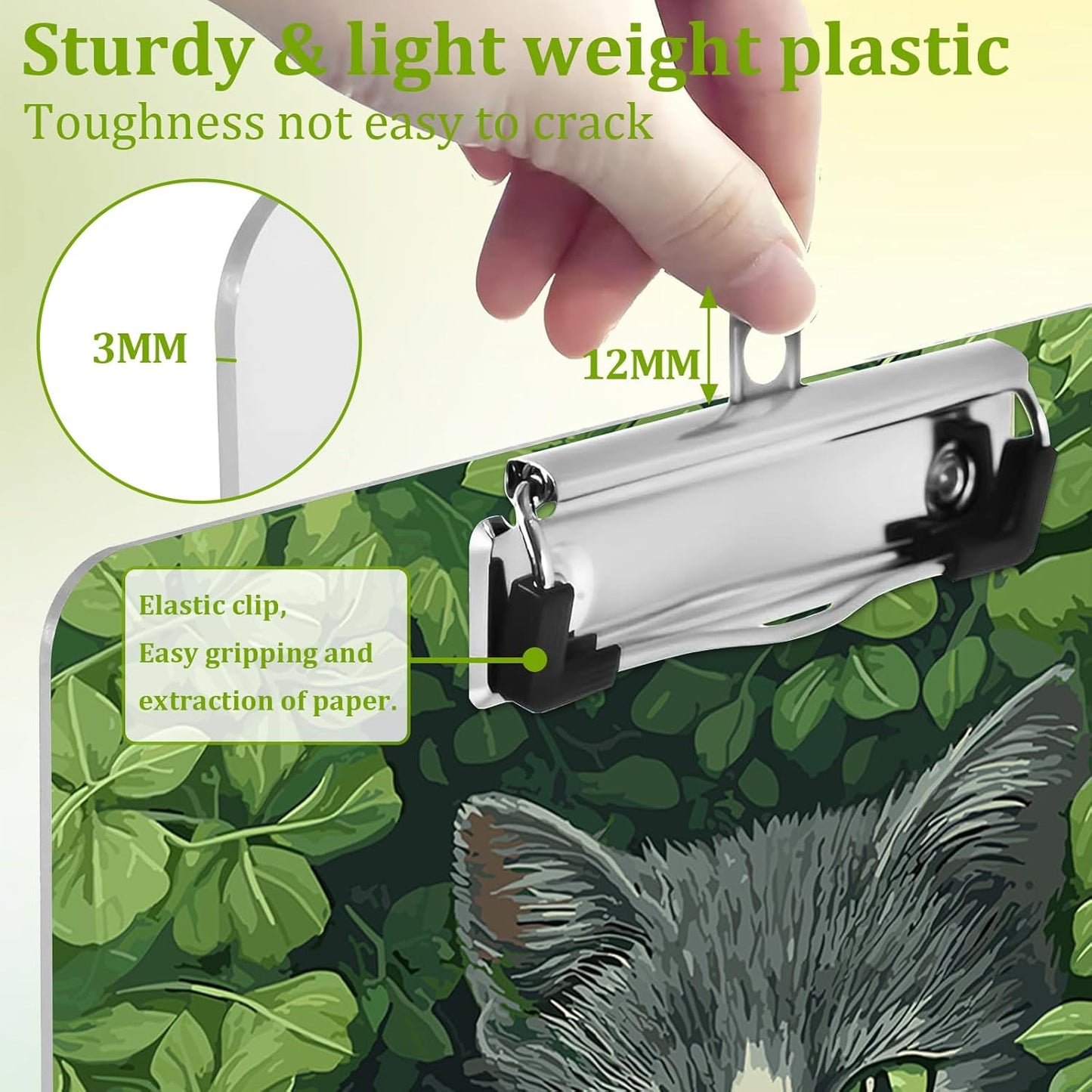 Black Cat Clipboard,Decorative Plants Acrylic Clipboard with Low Profile Metal Clip for Office,School,Teachers,Students Standard Letter Size 9x12.5