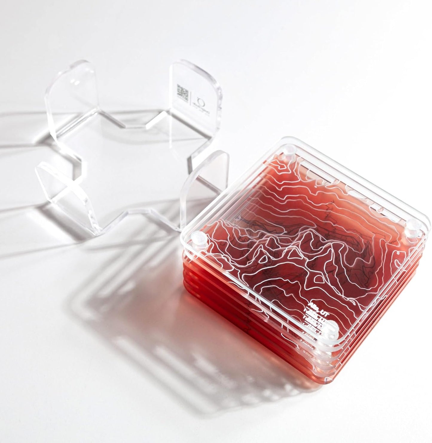 Alta, Utah 3D Contour Map Glass Drink Coasters of Mountains, Ski Resort, Set of 6 with Holder, Housewarming Birthday Gifts, Home Décor