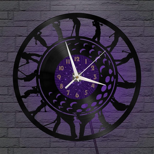 Generic Golf 2 Decoration Vinyl Wall Clock, Vinyl Record Clock Wall Art Silent & Non-Ticking(12 inchs P-LED), Purple
