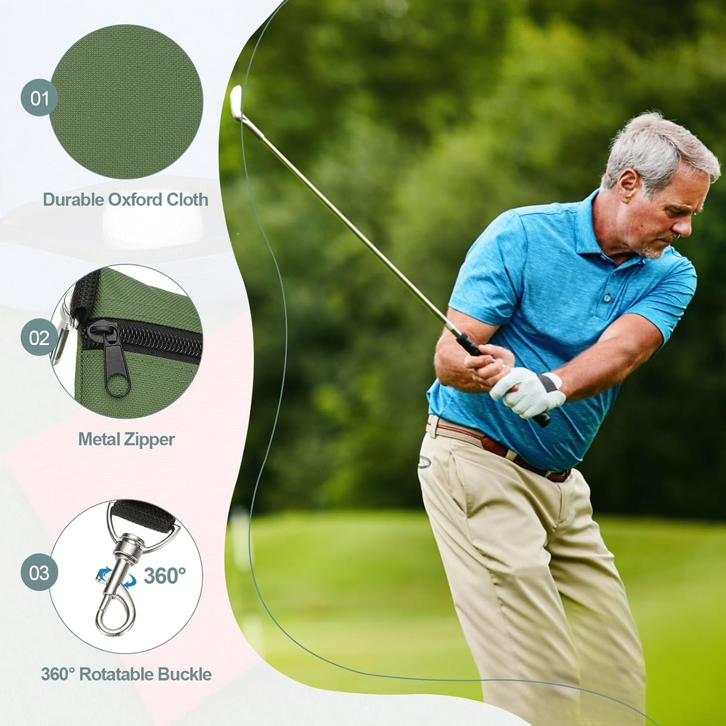 uxcell Golf Tee Pouch, Professional Zipper Golf Tee Bag Accessories Pocket Gear Clip Bag with Metal Lobster Claw Clip Organizer Storage Bags for Men and Women