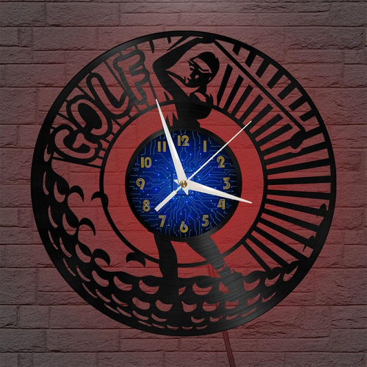 Golf Club 3 12 Inch Vinyl Record Wall Clock - Silent, Creative, and Unique Clock for Living Room, Entryway, or Bedroom Decor Idea(12 inchs B with LED)