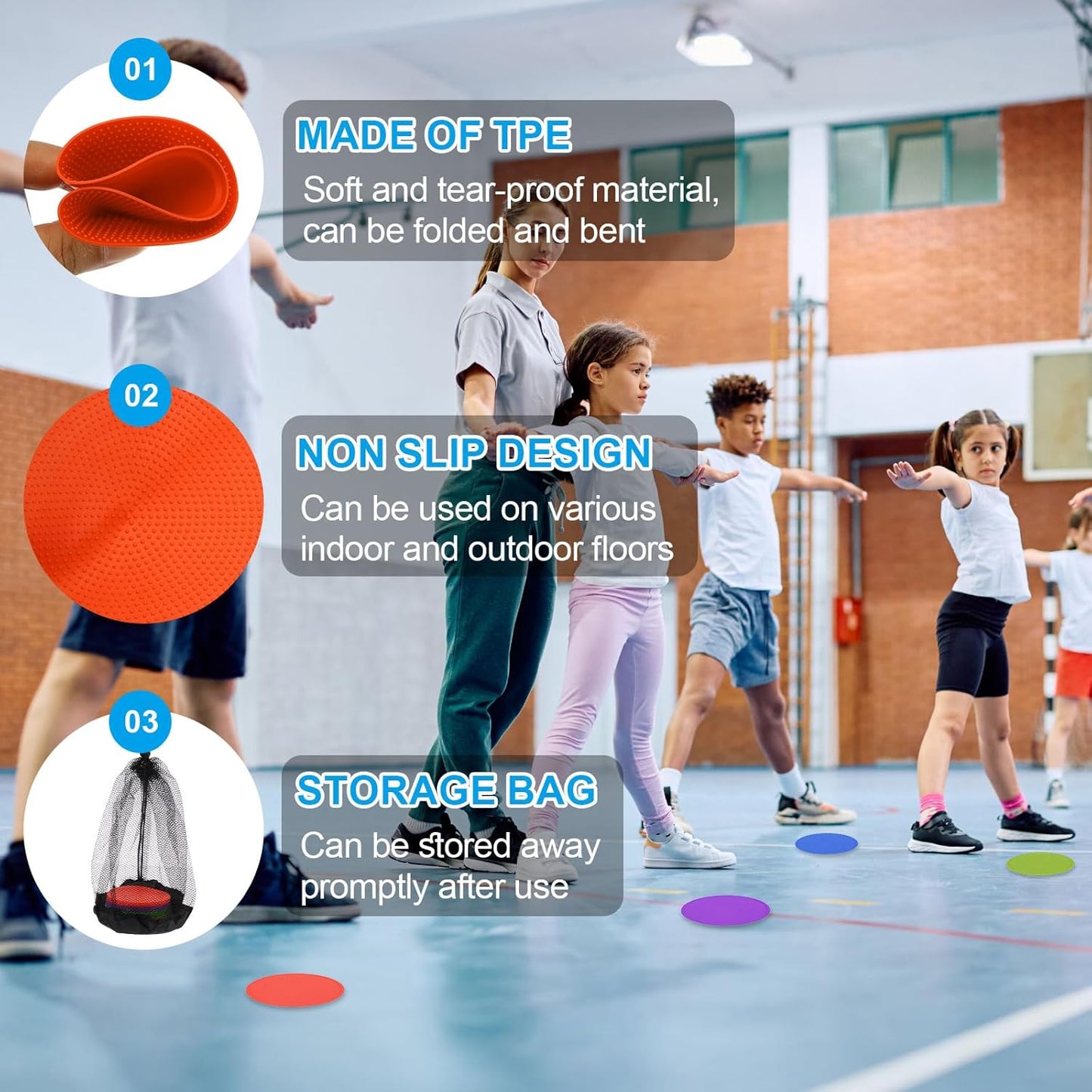 PATIKIL 4 Inch Poly Spot Markers, 12Pcs Non Slip Rubber Floor Dots with Storage Bag Flat Agility Cones for Sports Training Basketball Football