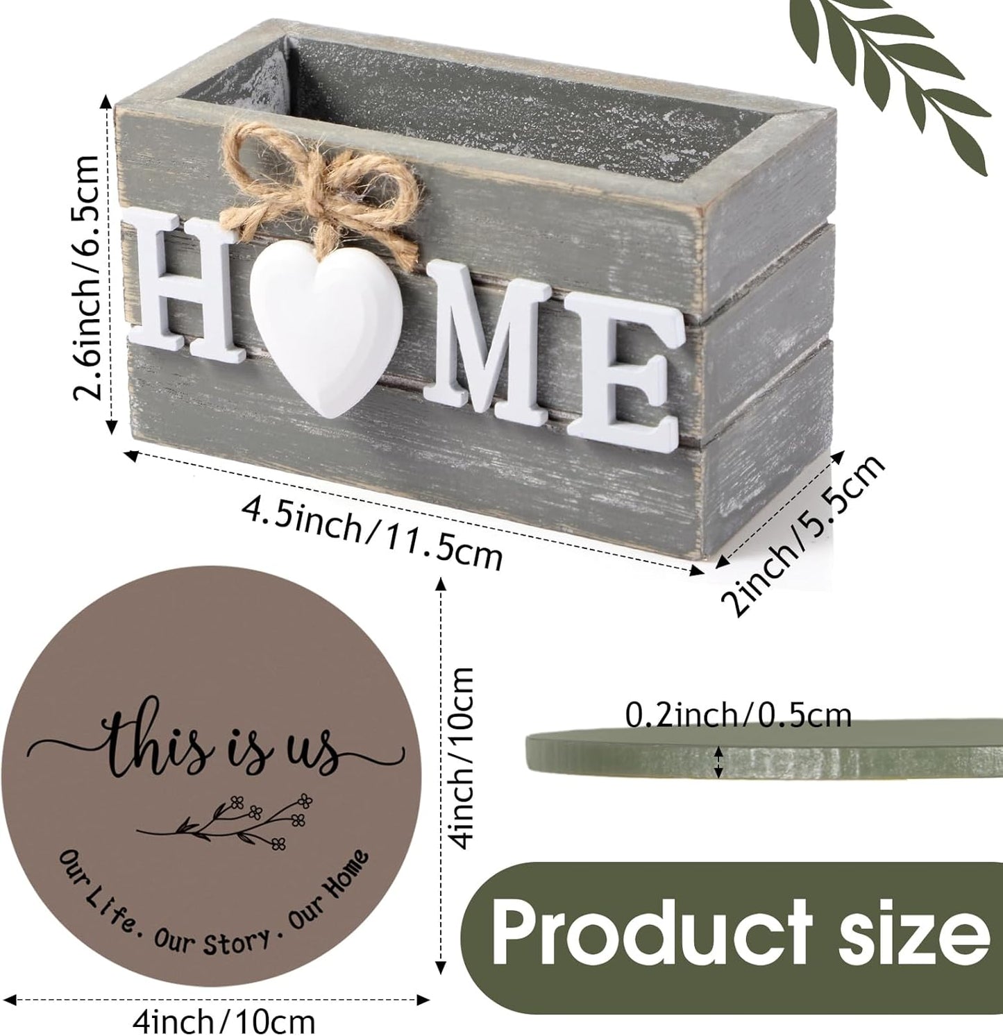 Queekay Housewarming Gifts for Home Decoration Wooden Heart Coasters for Drinks 6 Set Farmhouse Coasters with Holder Funny for Family Coffee Table Protection, 4''(Green)