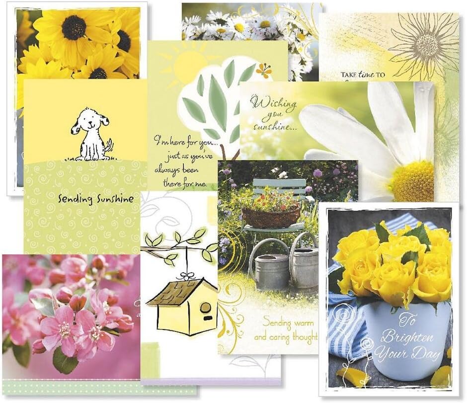 Get Well Florals Greeting Cards Value Pack- Set of 20 (10 designs) Large 5 x 7, Sentiments Inside, Get Well Soon Cards, Get Well Wishes, Envelopes Included