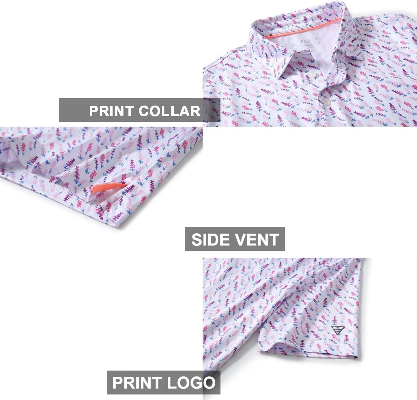 Golf Shirts for Men Dry Fit Short Sleeve Print Performance Moisture Wicking Polo Shirt