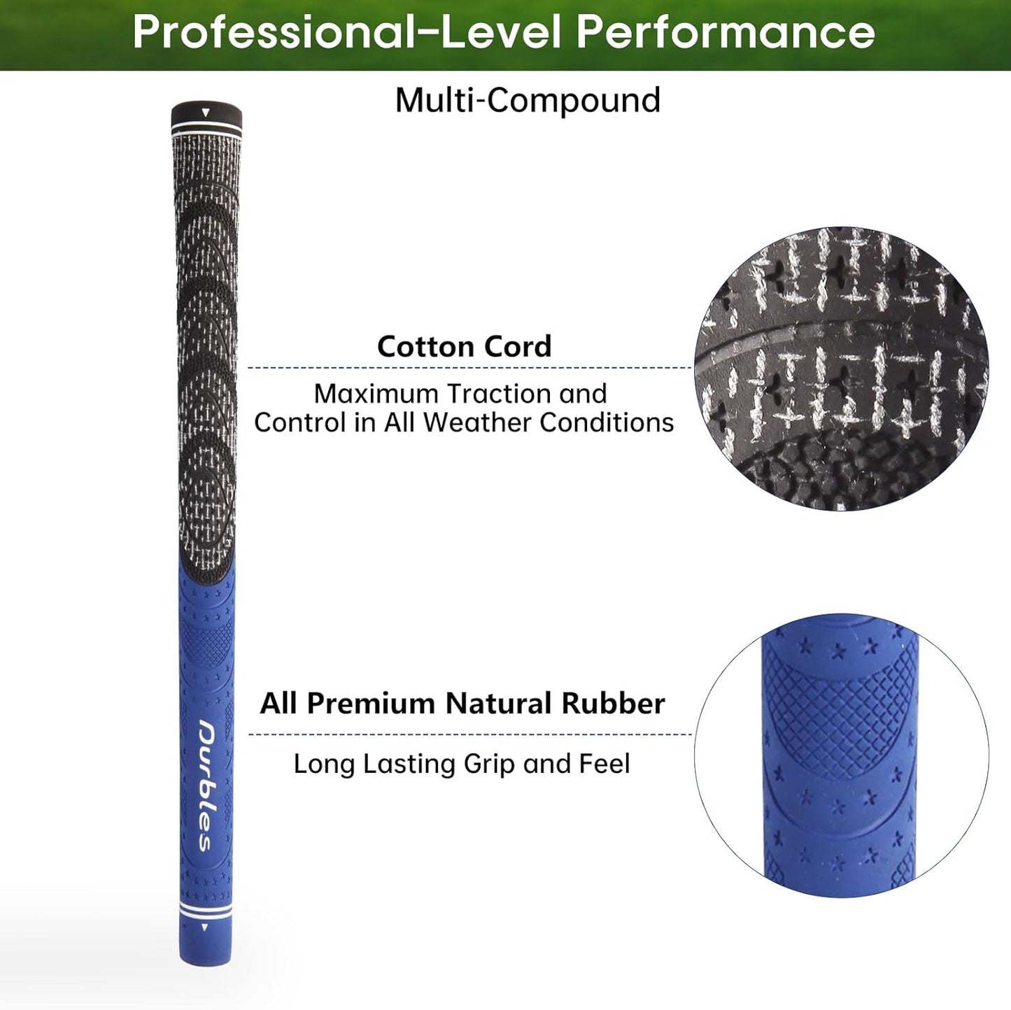 Golf Grips with Regripping Kit – All Weather Multi-Compound Golf Club Grips for Men & Women – Corded Rubber Grip Set – Standard & Midsize Wood and Iron Grip Kit – All Level Golfing Accessories