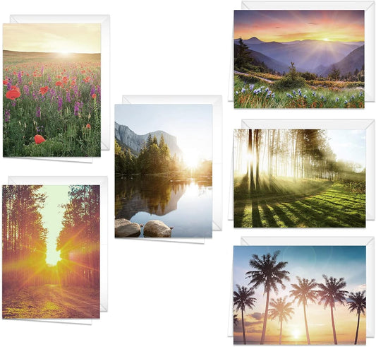 Canopy Street Beautiful Sunrise Greeting Note Card Pack / 24 Nature Greeting Cards With White Envelopes / 6 Lovely Outdoor Sunset Scenery Designs / 4 5/8" x 6 1/4" All Occasion Sympathy Cards
