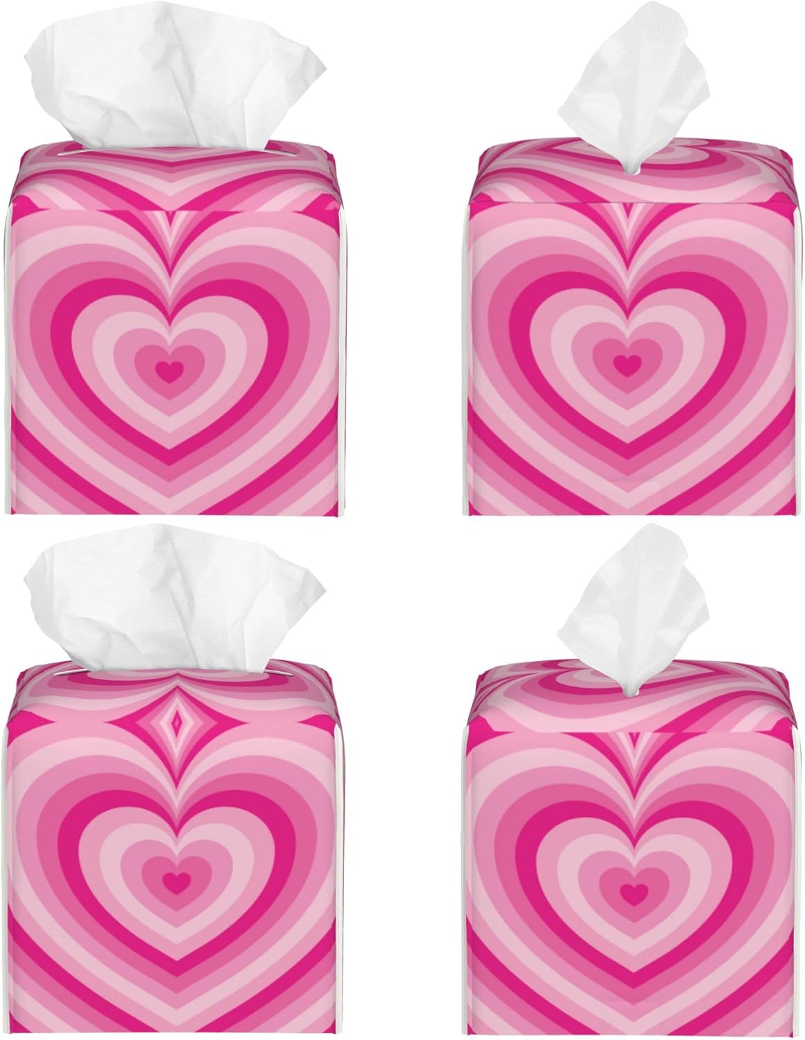 Tissue Box Holder Pink Heart Tissue Box Cover Square Leather Tissue Holder Organizer Portable Decorative Facial Paper Case for Home Office Bathroom Vanity Countertop