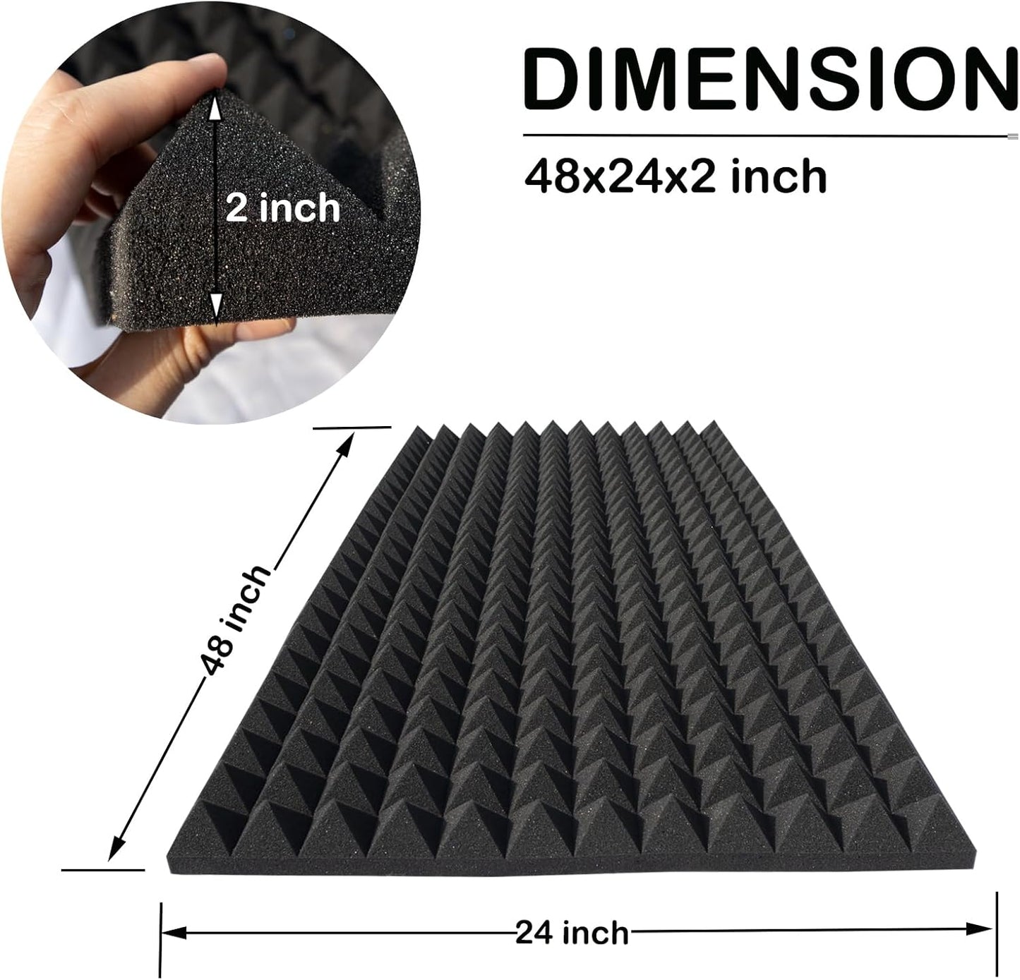 1 Pack Pyramid Sound Proof Foam Panels,48x24x2 Inch Acoustic Foam,High Density Soundproof Wall Panels,Fireproof Cancelling