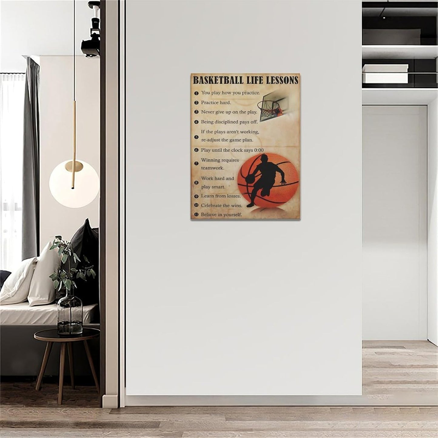 Basketball Life Lessons Wall Art Basketball Pictures Canvas Wall Decor Gifts for Basketball Player Boy Man Motivational Sports Painting Print Artwork Framed for Classroom Boy Room Gym 20"x24"