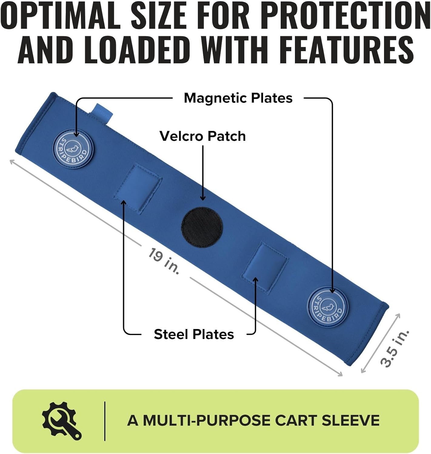 Stripebird - Premium Golf Cart Strap Sleeve Protector - Save Your Golf Bag from Golf Cart Straps - Includes Magnetic and Steel Plate for Magnetic Golf Accessories
