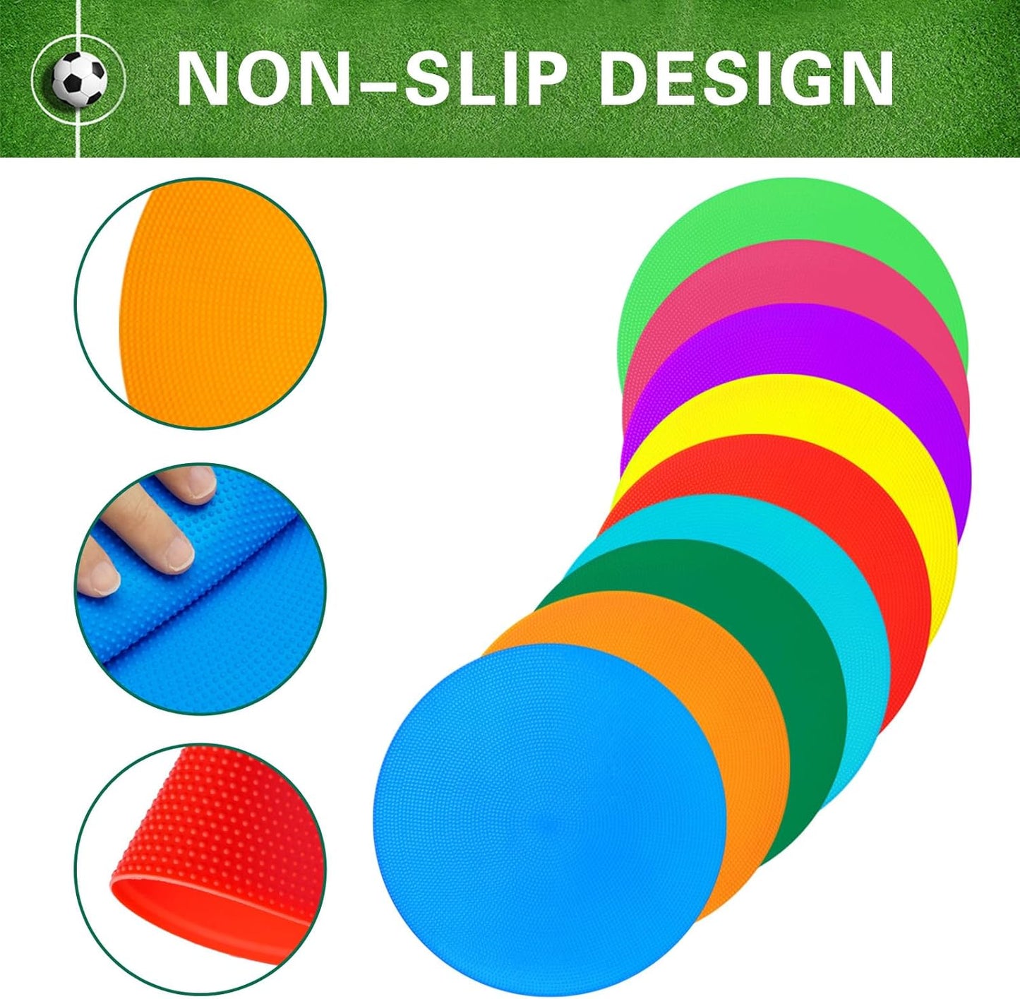 Poly Spot Markers 9 inch Non-Slip Rubber Agility Training Markers Floor Dots Flat Field Cones for Football, Soccer, Basketball, School Exercise Drills, Dance Practice