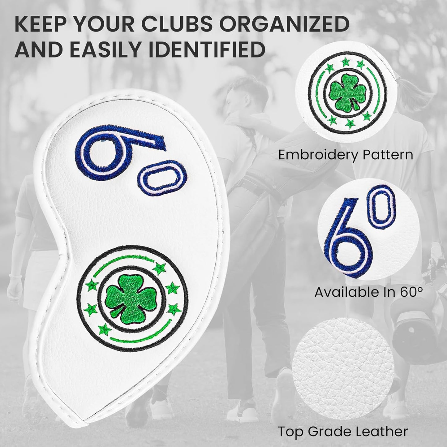 Golf Iron Wedge Head Covers 52° 54° 56° 60° 1 or 4 Pack, Synthetic Leather Clover USA Flag Design Club Head Protection, Universal Headcover Fit Iron Clubs for Men Women