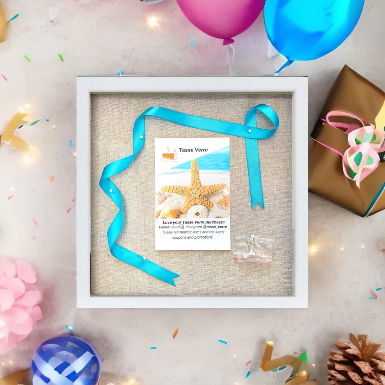 Tasse Verre 12x12 White Display Shadow Box (2-Pack) Frame w/Linen Background and 16 Stick Pins - Ready to Hang Shadowbox Picture Frame - Box Display Baby Memorabilia Wedding