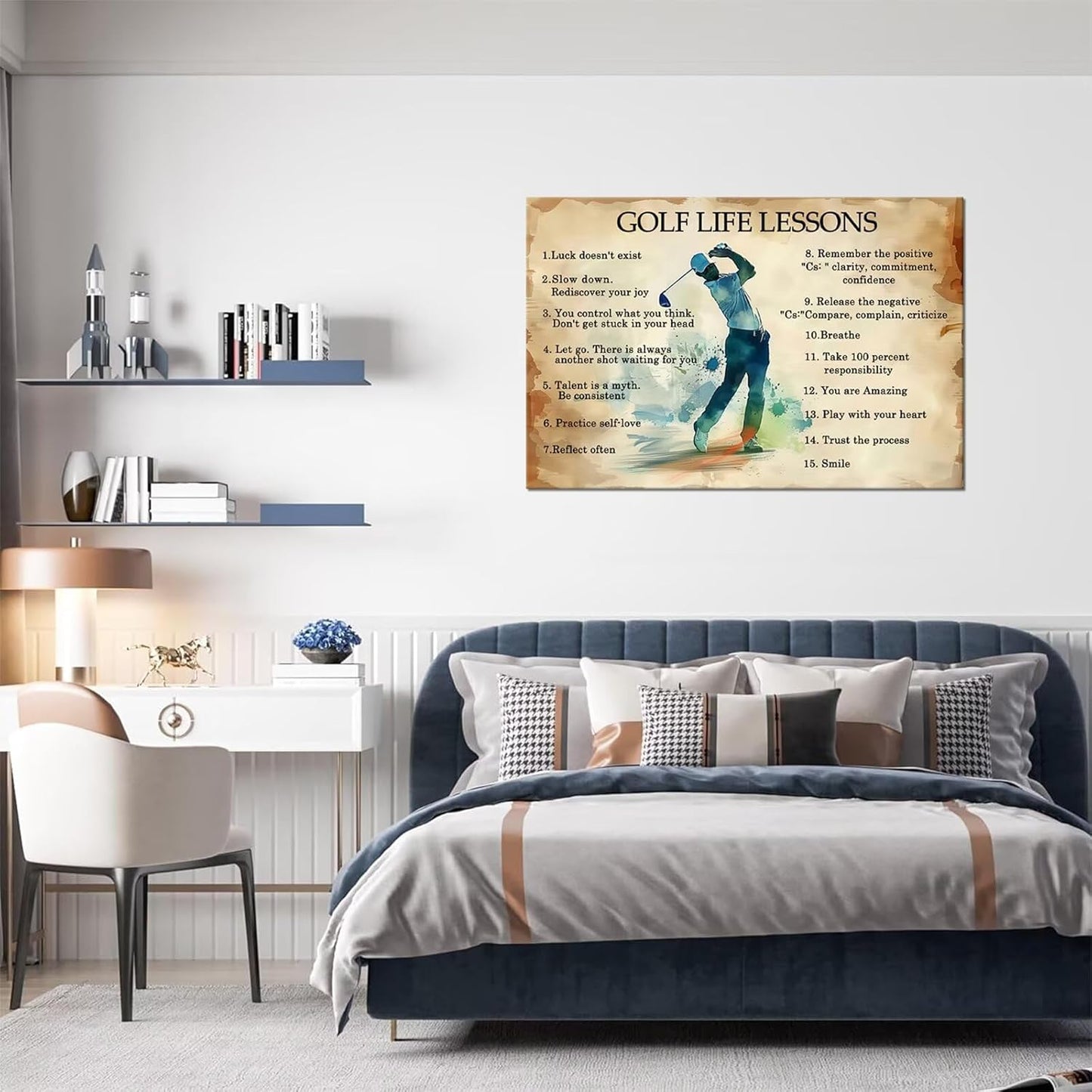 Golf Wall Decor Life Lessons Inspirational Quote Pictures Vintage Poster Motivational Painting Prints Artwork for Living Room Office Club Bedroom Home Decorations Framed Ready to Hang (28 x 44 inch)
