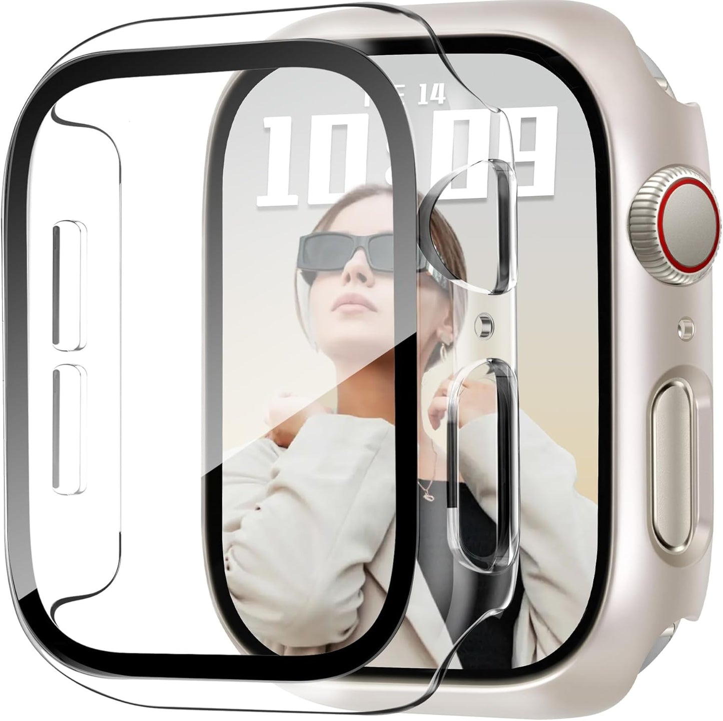 JR.DM 46mm 2 Pack Hard PC Case with HD Tempered Glass Screen Protector for Apple Watch Series 10/11 (2025), Guard Bumper Full Coverage Protective Anti-Scratch Face Cover for iWatch, Starlight+ Clear