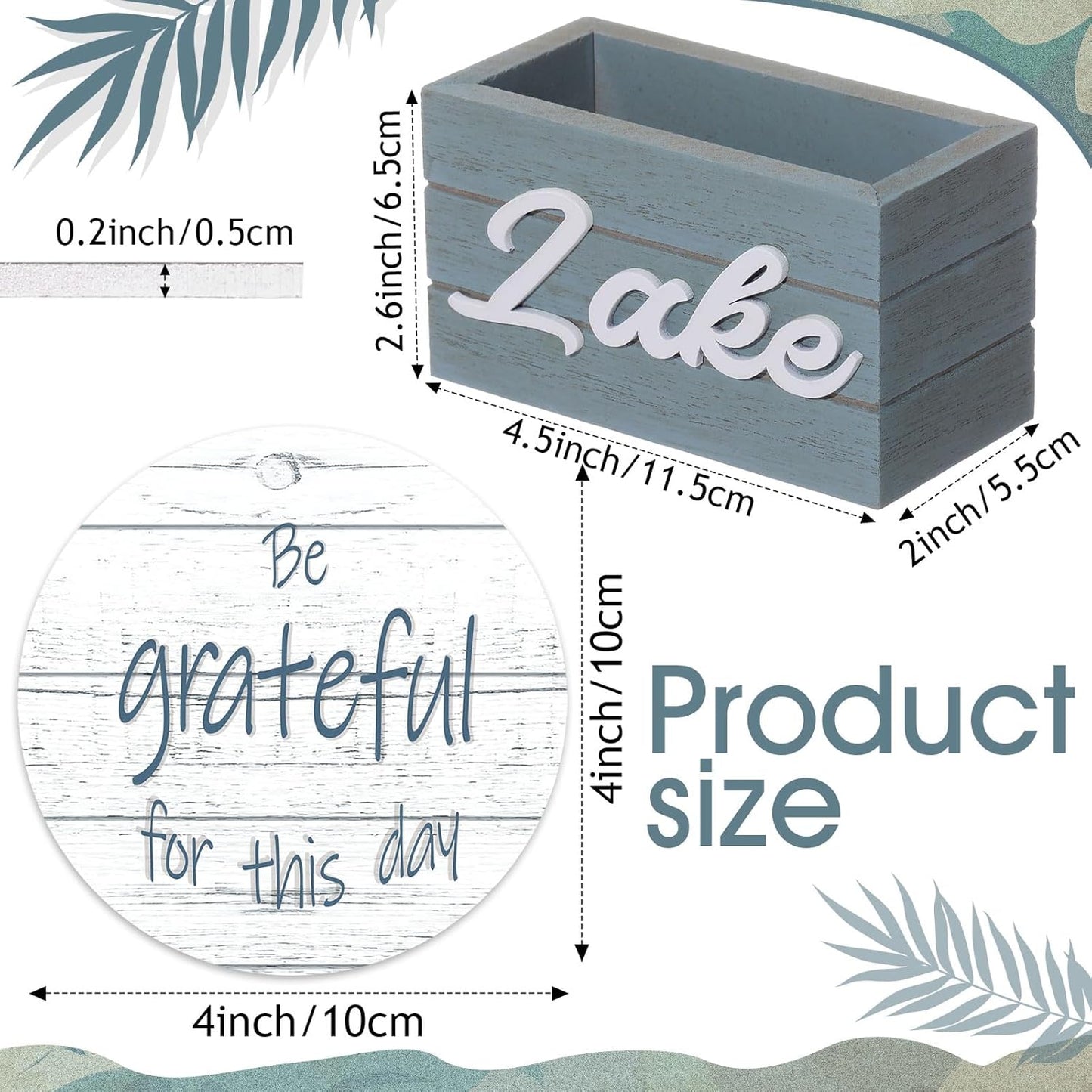 Queekay 6 Set Lake Theme Coasters with Holder for Drinks, Lake Lovers House Gifts, 4'' Wooden Coasters with Sayings Housewarming Gifts for Home Bar Coffee Table Decorations (Bright Color)