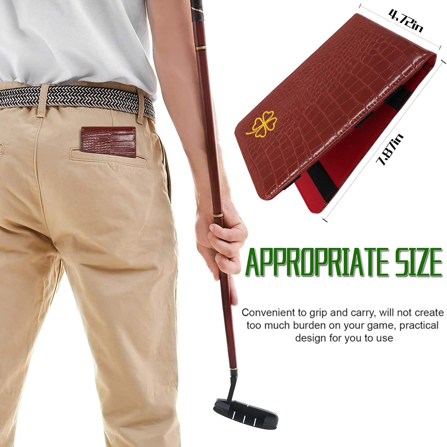 FINGER TEN Golf Scorecard Holder Leather Yardage Books Cover Lucky Clover with 2 Free Pencil Value Pack Deluxe Pocket Score Card Covers Gift for Men Women Golfer
