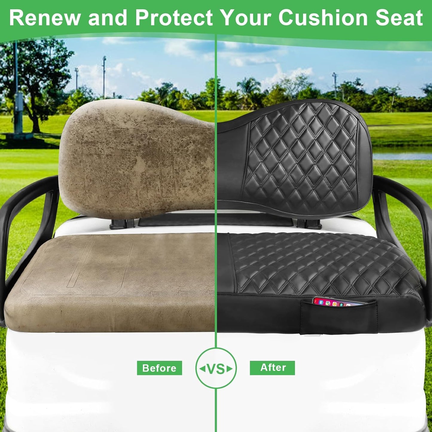 Yamaha Drive/G29 Seat Covers, Golf Cart Front Seat Covers for Yamaha 2007-2016 OEM Ordinary Seat, Thick Vinyl Leather Comfortable/Breathable, No Need Any Tools or Detaching Armrests