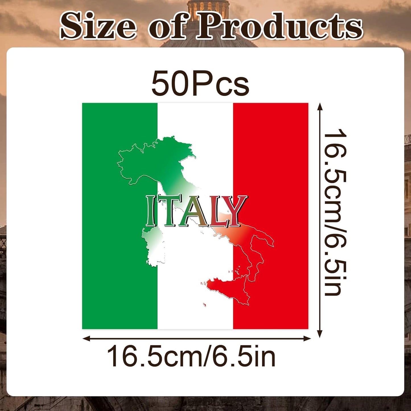 Italian Party Napkins Decorations, Disposable Paper Italy Flag Napkins Supplies Pack of 50, Birthday Party Baby Shower Decor Size 6.5 Inch