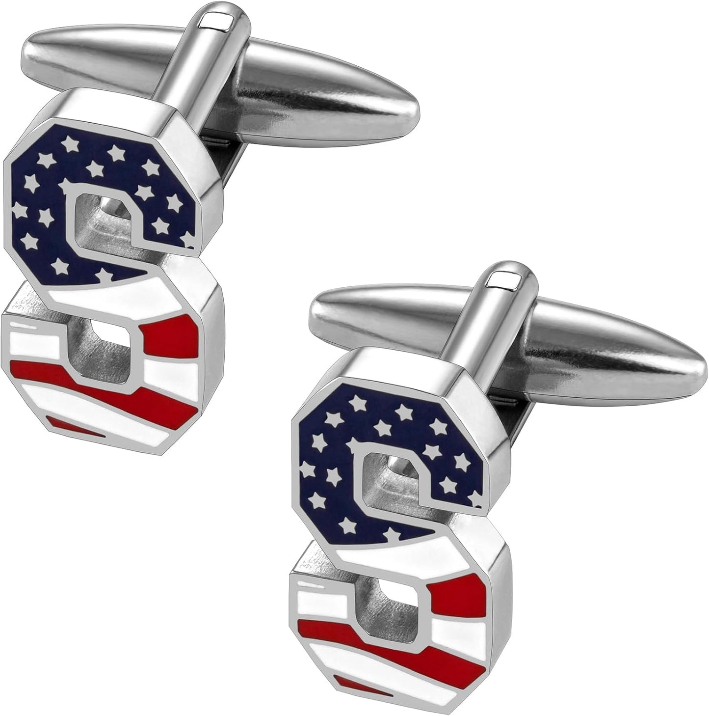 AMITER Initial Cufflinks for Men, American Flag Pattern Cuff Links Men's Shirt Studs Suit Accessories Gift