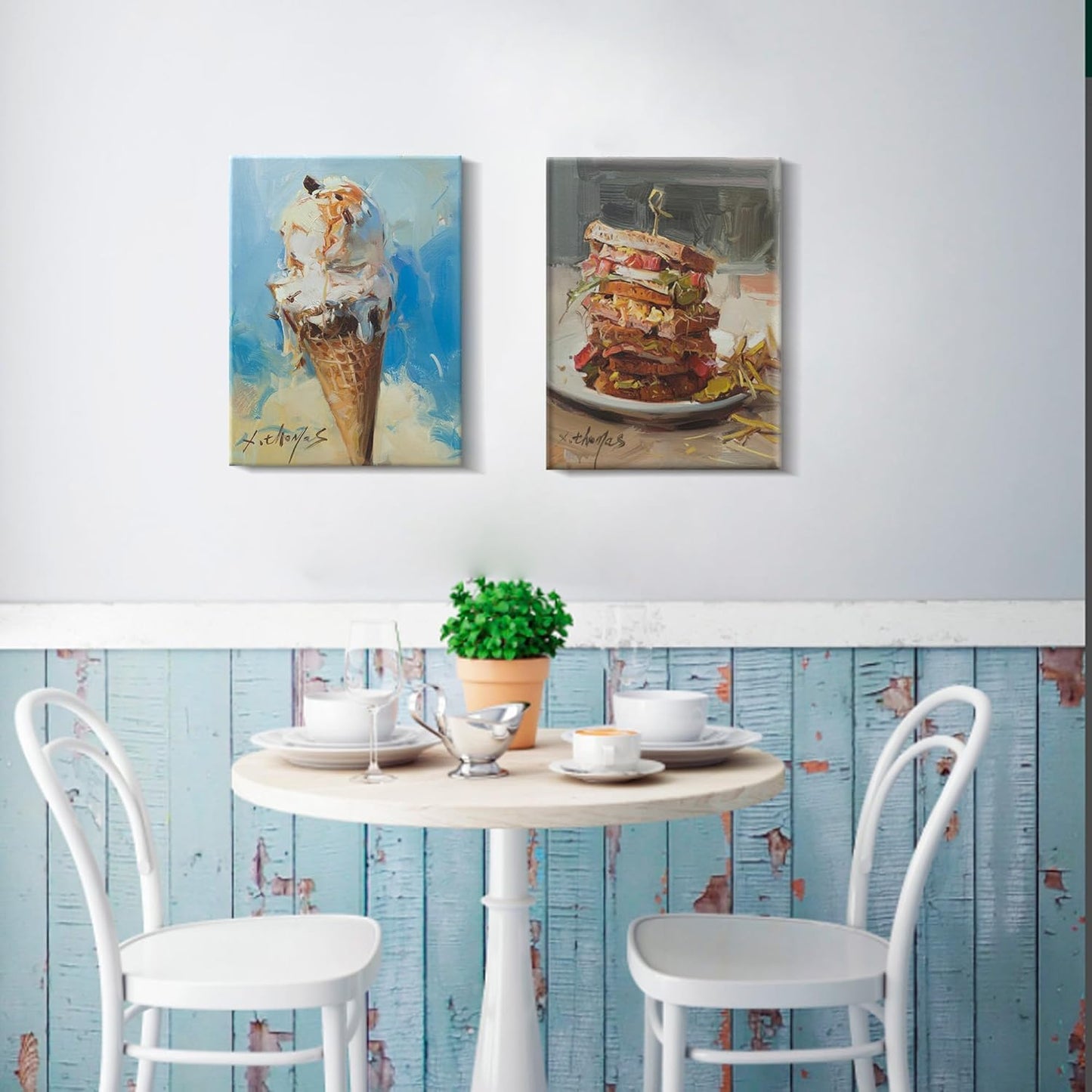 JZLDZS Ice Cream Sweet Treat Wall Art - 12x16 Inch Gallery Wrapped Canvas Painting for Kitchen, Dining & Dessert Lover Decor Ready to Hang
