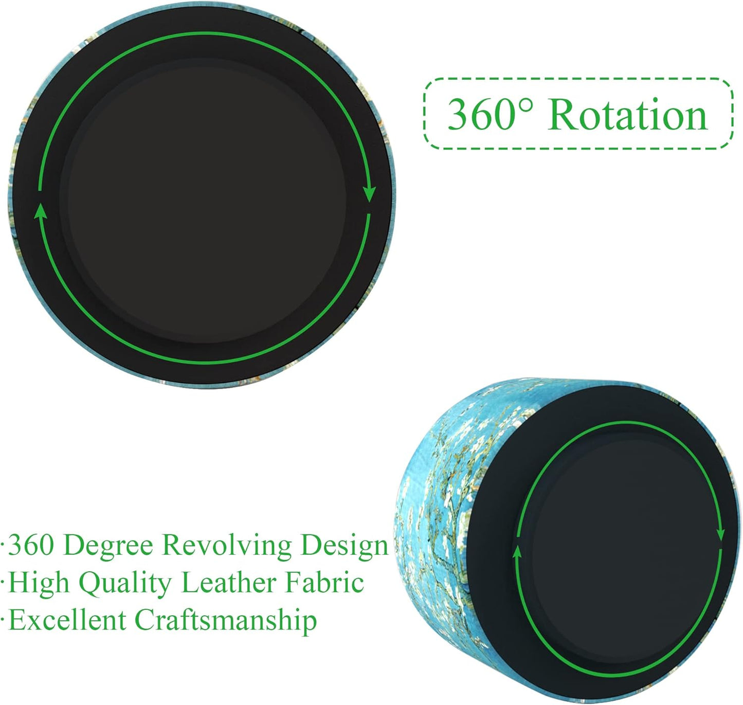 Hennaja Round Leather Art Supply Organizer,Remote Control Holder,360 Degree Rotating,Multi-Functional Pencil Holder,4 Compartments Desktop Stationary Organizer(1-Peach Blossom)