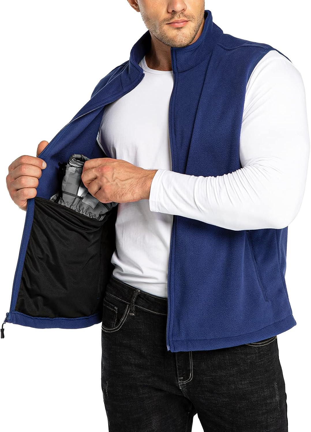 33,000ft Men's Fleece Vest, Lightweight Warm Zip Up Polar Vests Outerwear with Zipper Pockets, Sleeveless Jacket for Winter