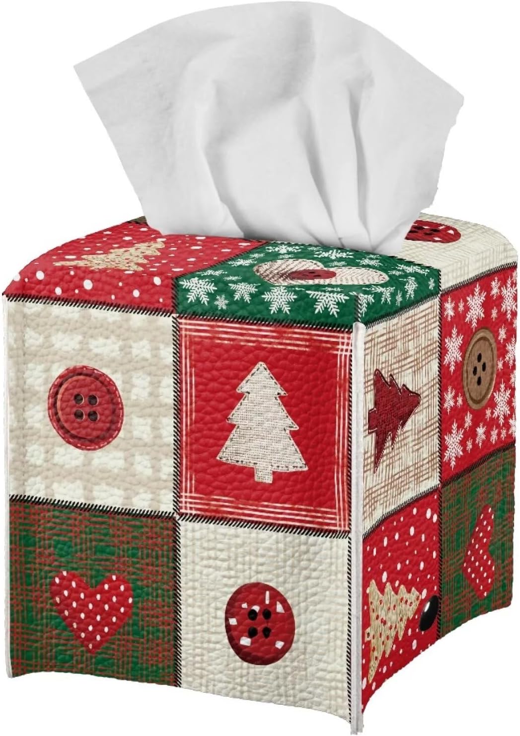 Christmas Theme Tissue Box Cover 5x5x5 inch Leather Tissue Paper Box Napkin Dispenser Organizer Holiday Home Facial Paper Dispenser for Office Bedroom Car
