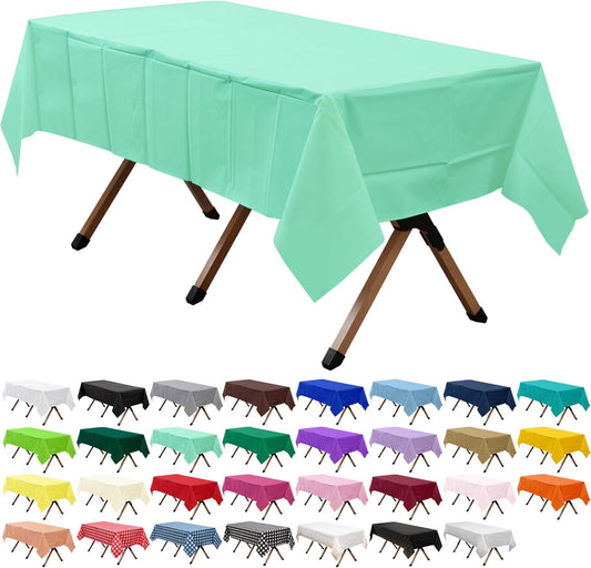 2 Pack Fresh Mint Premium Plastic Tablecloth Rectangle 54 x 108 Inches Reusable Mint Green Decorative Table Cover for Dining, Wedding, Party, Indoor and Outdoor use