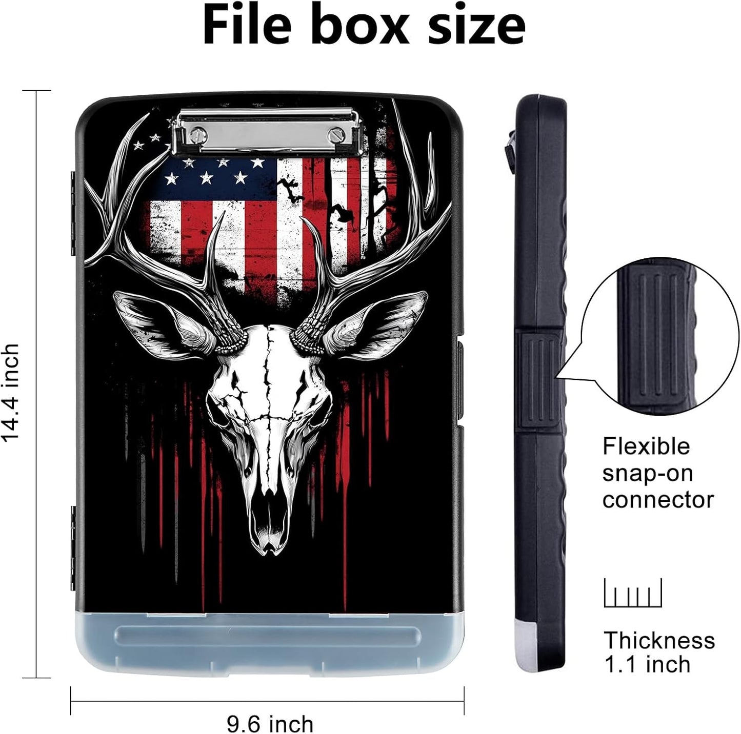 Clipboard with Storage - Large Capacity,Nursing Clipboard with Pen Holder,Heavy Duty,Plastic Side-Opening Folder for Teacher,Nurse - Deer Skull American Flag