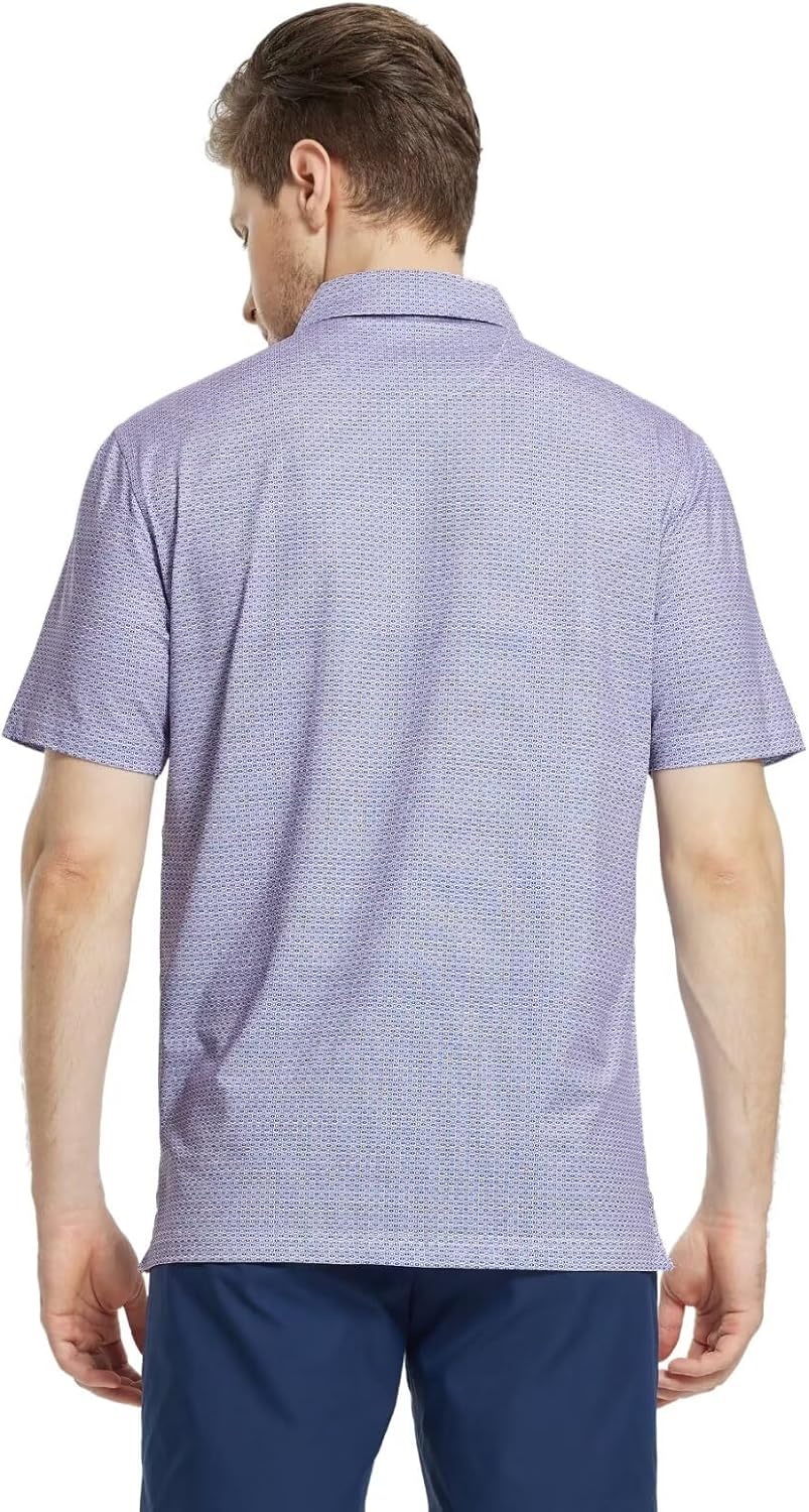 M MAELREG Mens Golf Shirt Short Sleeve Dry Fit Print Moisture Wicking Performance Patterns Collared Polo Shirt