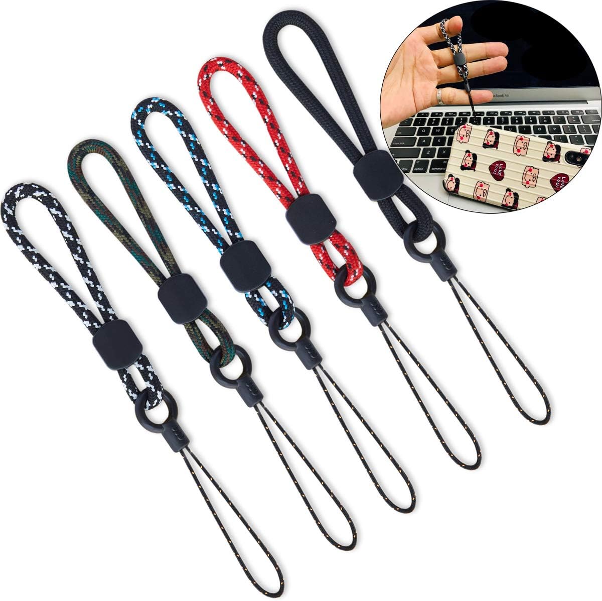 YOUOWO 5 Pack Finger Strap Ring Lanyards,Small Short Lanyard,For Phone Cases Keys USB ID Card Badge Keychain