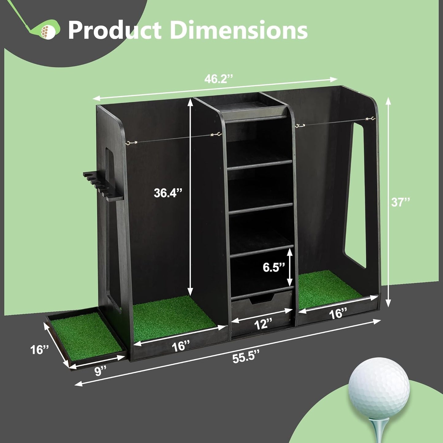 Golf Bag Organizer Storage Rack Stand Holder Fits 2 Extra Large Golf Club Bags and Multiple Golfing Equipment Accessories for Garage Home Simulator and Office
