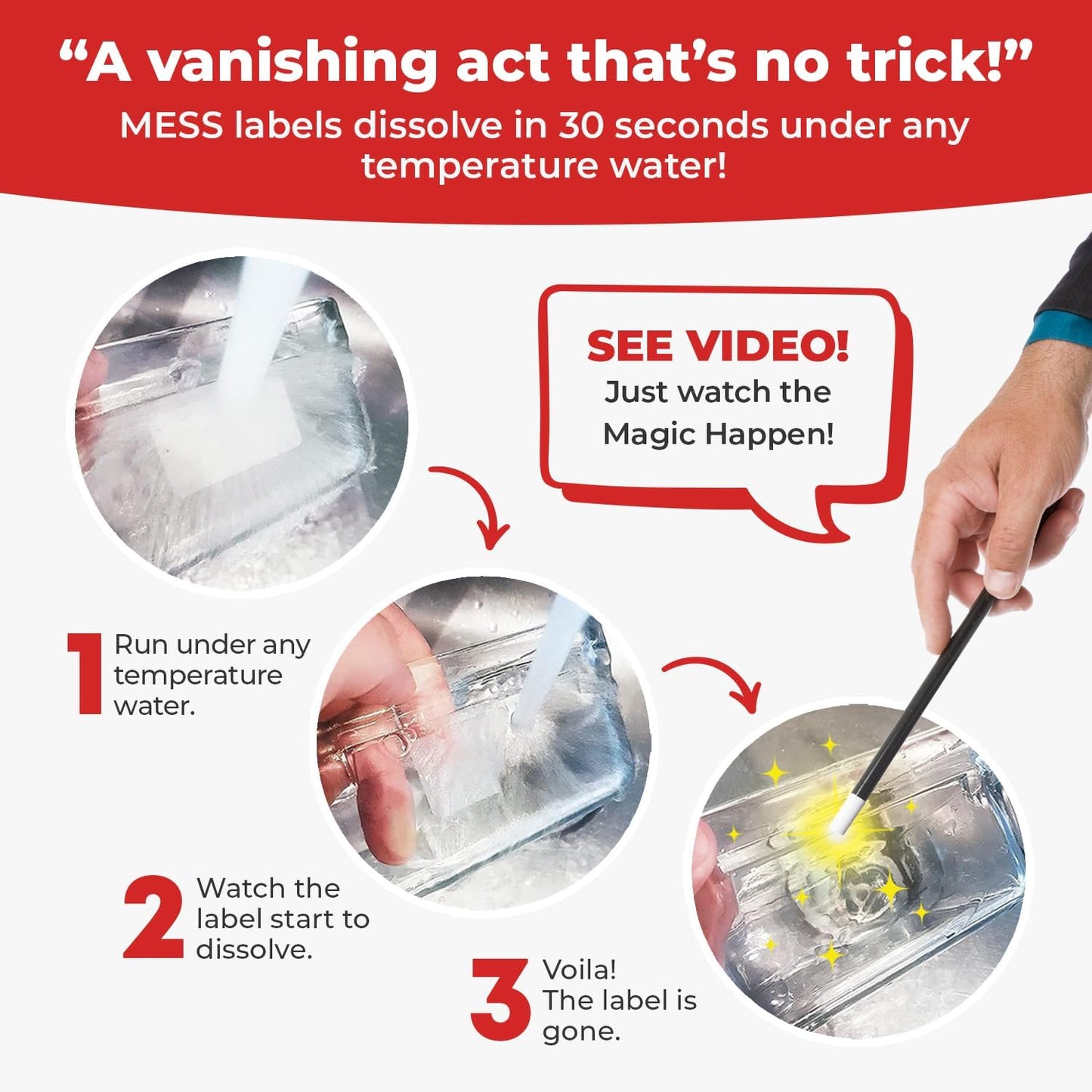 MESS Dissolvable Canning Labels for Jars - 1x2.25 in., 150/Roll - Removable Stickers (Classic) for Jam and Preserves