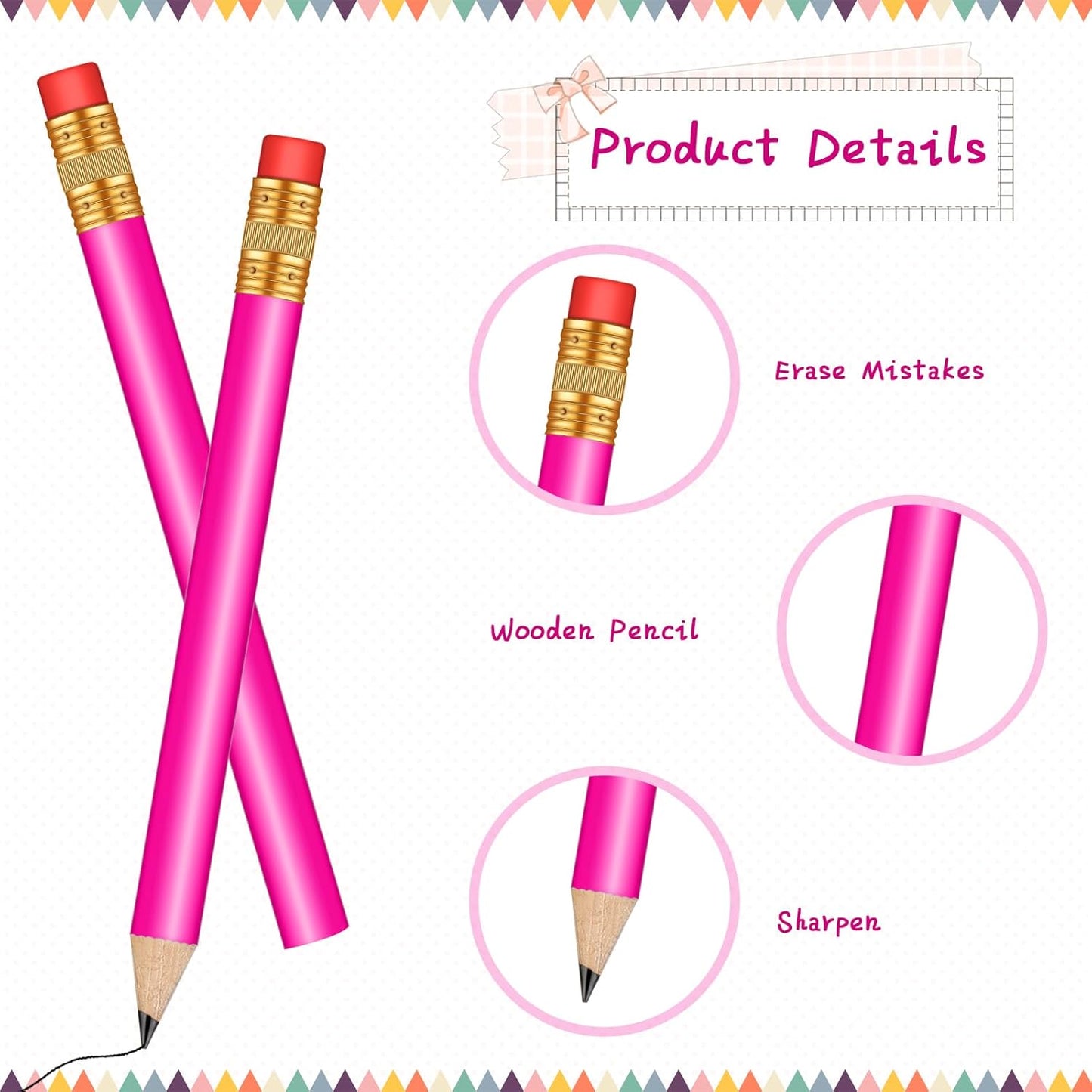 Outus 144 Pcs Mini Golf Pencils Bulk Half Pencils with Eraser #2 HB Pre Sharpened for Party Favors Office Supplies 4 Inch(Rose Red)