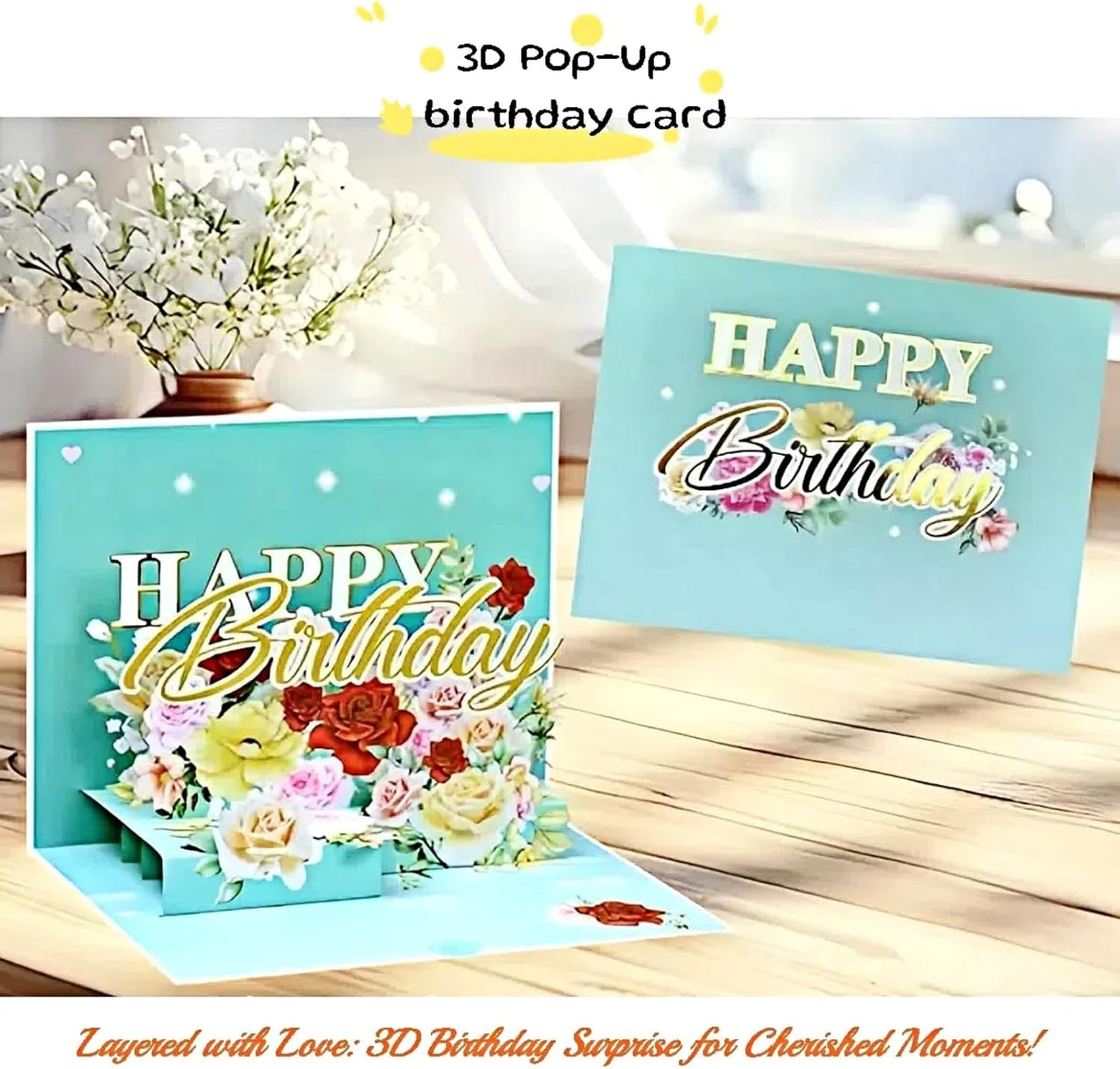 Steelhill 3D Pop Up Birthday Card for Women & Kids - Cute & Fun Greeting Cards with Envelope, Happy Birthday Cards for Adults, Girls, Boys - Handmade Birthday Greeting Card for All Ages (Blue)