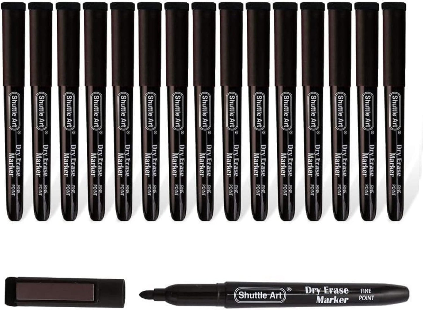 Shuttle Art Dry Erase Markers, 15 Pack Black Magnetic Whiteboard Markers with Erase,Fine Point Dry Erase Markers Perfect For Writing on Whiteboards, Dry-Erase Boards,Mirrors for School Office