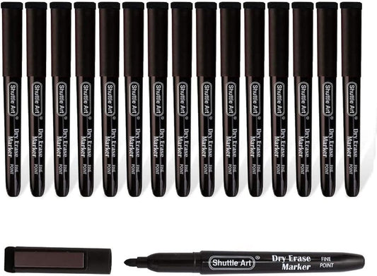 Shuttle Art Dry Erase Markers, 15 Pack Black Magnetic Whiteboard Markers with Erase,Fine Point Dry Erase Markers Perfect For Writing on Whiteboards, Dry-Erase Boards,Mirrors for School Office