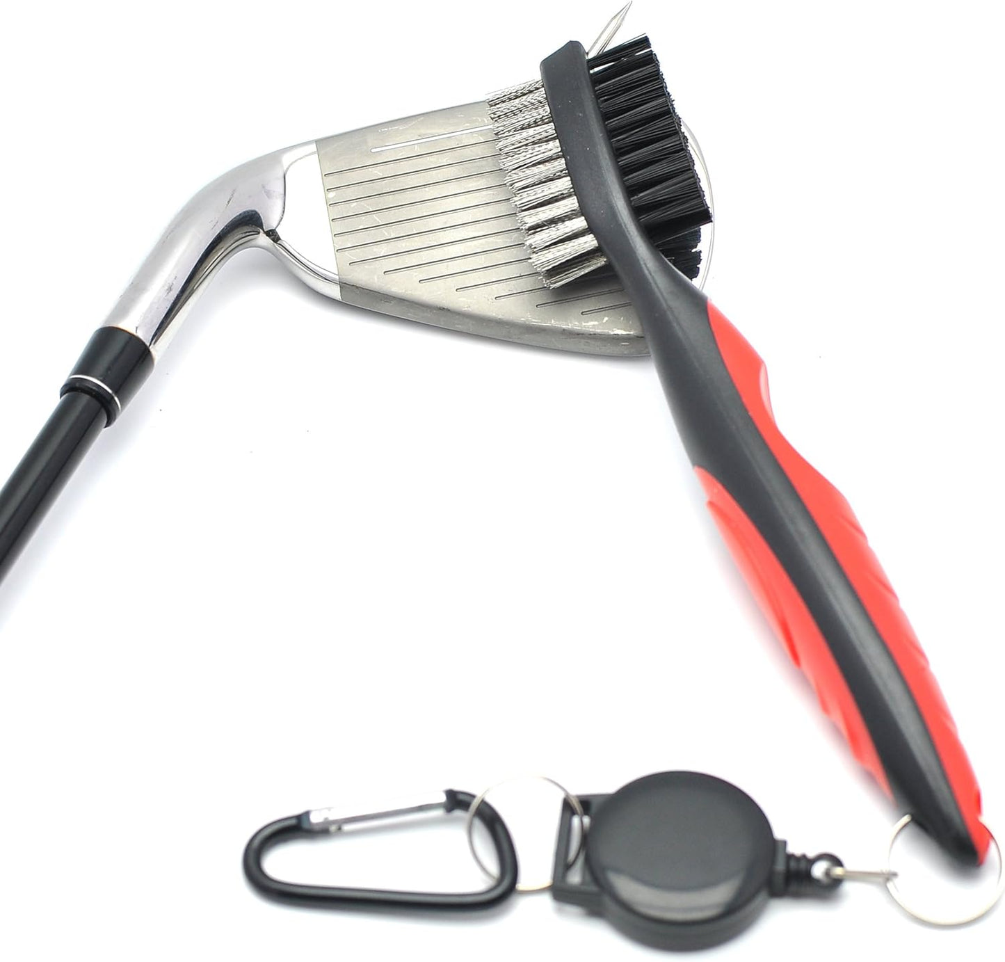 Mile High Life Microfiber Waffle Pattern Golf Towel | Club Groove Cleaner Brush | Foldable Divot Tool with Magnetic Ball Marker (Red Towel/Brush/Fish Divot)