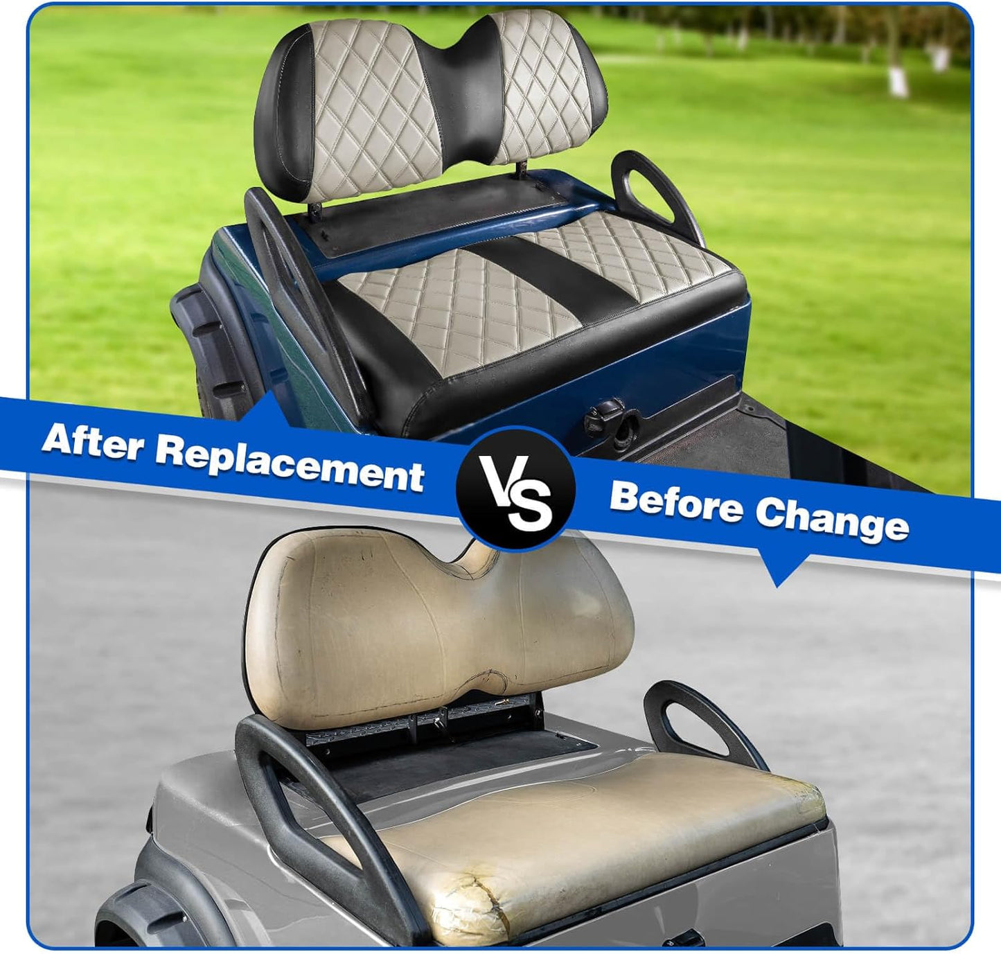 NOKINS Golf Cart Diamond Seat Covers Kit, Fit for Club Car Precedent OEM Standard Front Seat Cushion, Golf Cart Vinyl Seat Cover, No Nails Required