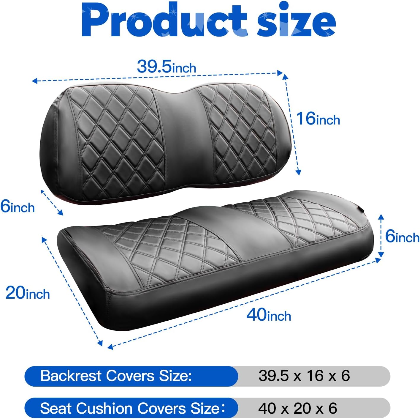 NOKINS Golf Cart Vinyl Diamond Seat Covers kit, Fit Club Car Precedent/Tempo/Onward Premium Front Seat Cushion, Soft/Scratch-Resistant/No Stapler Needed