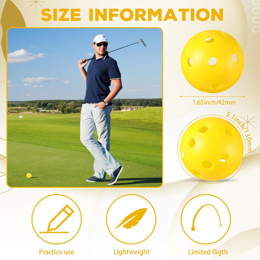 24 Pack Practice Golf Balls 42 mm Limited Flight Plastic Golf Training Airflow Hollow Ball for Driving Range Swing Practice Backyard Indoor Outdoor Home