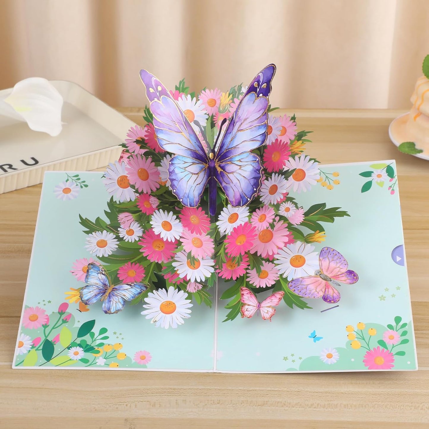 3D Butterfly Greeting Cards, Flowers Pop Up Birthday Cards, for Mom, Sister, Grandmother, Wife, Daughter, and other women, with envelope